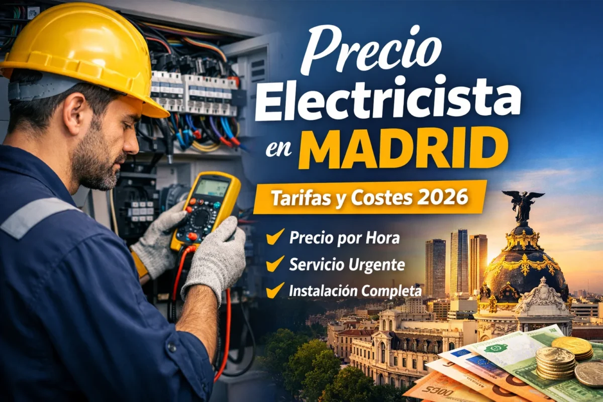Precio de electricista en Madrid con tarifas por hora, servicio urgente e instalación eléctrica completa en 2026.